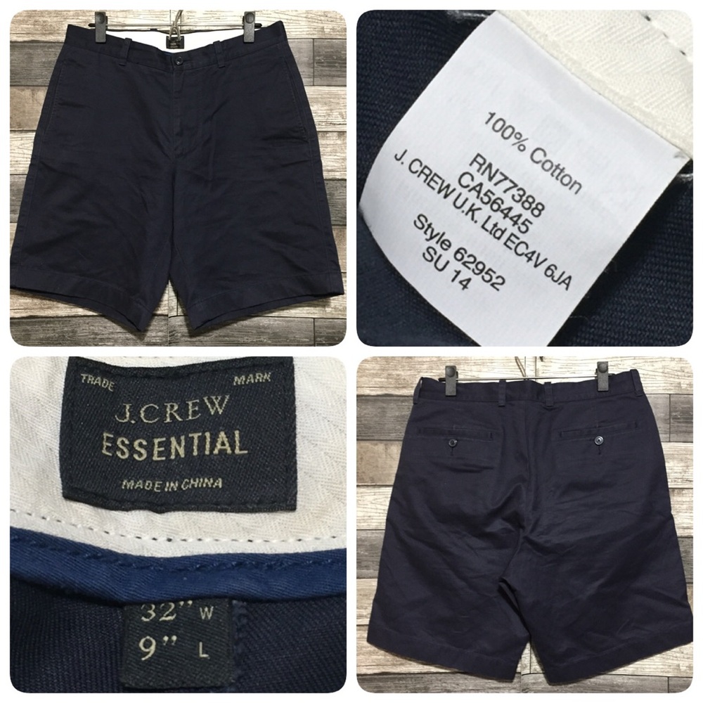 J Crew Essential Chino Shorts Men’s 32x9 Navy Blue Flat Front Casual
